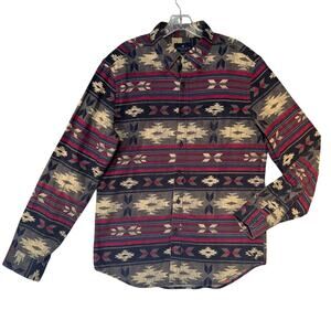 American Eagle Outfitters Button Down Classic Fit Shirt Men M Red Gray Tribal